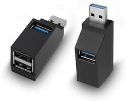 USB-hub met 2 poorten, USB-stekker naar -vrouwtje-verlengadapter, 2 90 graden splitters, 1 USB 3.0- en 2 USB 2.0-poorten, draagbaar, datagestuurd, geschikt voor het aansluiten van mobiele harde schijven, U-schijven, camera's, muizen, enz.