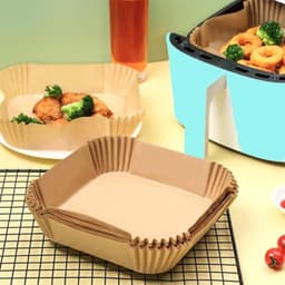 Airfryer papierliners, 100 stuks vierkante perkamentpapier, eenmalige papierliner voor airfryer Geschikt voor magnetron, anti-aanhechting vierkante airfryer liners, vrij van bleekmiddel (8 inch) — thumbnail 1