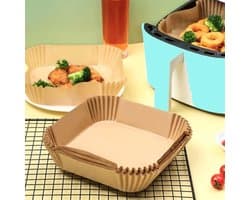 Airfryer papierliners, 100 stuks vierkante perkamentpapier, eenmalige papierliner voor airfryer Geschikt voor magnetron, anti-aanhechting vierkante airfryer liners, vrij van bleekmiddel (8 inch)