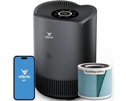Vibrix PureFlow30 Pro Luchtreiniger / Air Purifier – HEPA H14 + koolstoffilter – 180 m³/u – Voor kamers tot 30 m² – Ionisator – App-bediening – Zeer stil met slaapstand – Luchtkwaliteitindicator