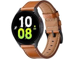 Stravo Leren Smartwatch Bandje 22mm - Geschikt voor Samsung Galaxy Watch 3 45mm / Galaxy Watch 46mm / Gear S3 Classic & Frontier - Polar Vantage M / M2 / V3 / Grit X - Garmin Vivoactive 4 - Leather Horlogebandje van Echt Leer voor Huawei - Bruin