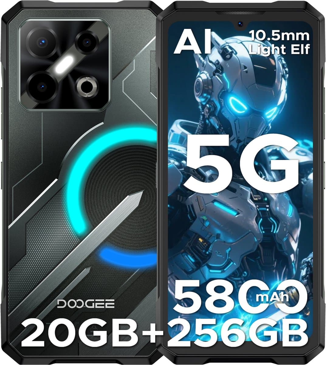 DOOGEE Blade GT Play Telephone Portable Incassable 5G Smartphone Effet de Lumière LED 6,72"+ 120Hz Dimensity D7050 20Go+256Go,Zwart — afbeelding 1