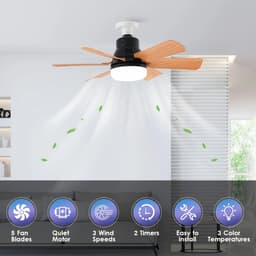 Bovista Plafondventilator - Met Verlichting - Plafond Ventilator - Met Lamp - Plafonniere Met Ventilator - Met Licht - Zwart - 51cm — thumbnail 3