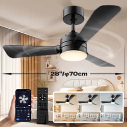 Bovista Plafondventilator - Met Verlichting - Plafond Ventilator - Met Lamp - Plafonniere Met Ventilator - Met Licht - Zwart - 90cm — thumbnail 2