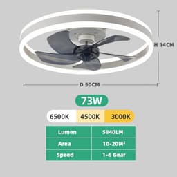 Bovista Plafondventilator - Met Verlichting - Plafond Ventilator - Met Lamp - Plafonniere Met Ventilator - Met Licht - Wit — thumbnail 2