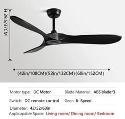 Livano Plafondventilator - Met Verlichting - Plafond Ventilator - Met Lamp - Plafonniere Met Ventilator - Zwart - 106cm — thumbnail 3