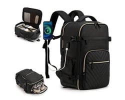 Rugzak Laptoprugzak - Schooltas - zwarte Waterdichte Rugzak Inclusief Usb Oplaadstation - Reistas - vliegtuigtas - handbagage vliegtuig - Laptop tas 17.3 inch voor dames en heren - 36L - Rugzak - zwart - Feestdagen - Sinterklaas - Kerst - Cadeau