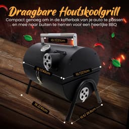 Muntel® Houtskoolbarbecue - Smoker - BBQ - Grill - Draagbaar - Uitklapbaar - Cilinder - Camping - Zwart — thumbnail 2