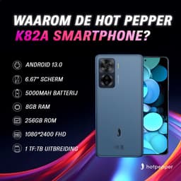 Hot Pepper K82A Smartphone - Android Mobiele Telefoon - 256 GB Geheugen - 8 GB RAM - 90 Hz - Octa-Core Processor - inclusief Hoes — thumbnail 3