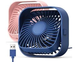 Ventilator - Fan - Tafelventilator - Stil en compact - Antislip ontwerp - USB - voeding - 360° verstelbaar - Draagbare ventilator met 3 snelheden - Geschikt voor kantoor, thuis en in de zomer - 2 - pack blauw en roze — afbeelding 1