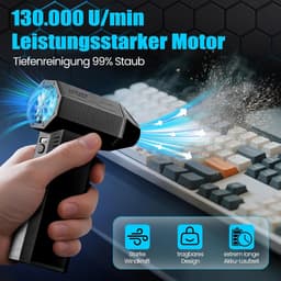 RFWR® Elektrische Stofblazer 130.000 tpm - Krachtige, Draagbare Mini Reinigingsblazer met 3 Snelheden voor Thuis, Auto en Buiten — thumbnail 4