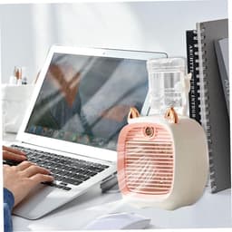 Fan-aircooler-Bureauventilator-Mini Luchtkoeler met Mist en Nachtlampje – Draagbare 3-in-1 Tafelventilator met Luchtkoeling, Luchtbevochtiger en LED-lamp – 3 Snelheden – USB Oplaadbaar – Geweldig voor Kantoor, Slaapkamer en Zomer – roze — thumbnail 3