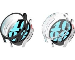 Strap-it Bundel van 2 TPU Bescherm Cases (Zwart & Transparant) - Geschikt voor Samsung Galaxy Watch 6 44mm - Schokbestendige hoes - Krasbestendige schermbeschermer - 360° volledige bescherming - Bundel