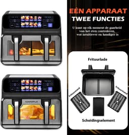 Digitale Airfryer XXL 10L Sinaopus 802 – Heteluchtfriteuse met Dubbele Mand en DualMand Onafhankelijke Snelle Opwarming – Voor Gezinnen – 10 Programma’s – Kijkvenster – Makkelijk te Reinigen – Capaciteit voor 6 Personen — thumbnail 4