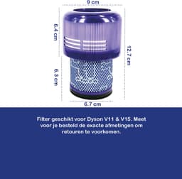 Multaparts® HEPA Filter cassette (set a 4 stuks) geschikt voor Dyson V11 & V15 - Wasbaar - | Gemaakt van duurzaam katoen en eenvoudig te reinigen | Meet op voor je besteld | Vervanger voor Dyson 970013-02 — thumbnail 3