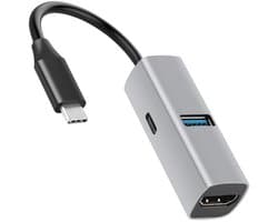 USB-C 3-in-1 Docking Station hub - USB 3.0 + HDMI 4K + PD Opladen - Adapter voor Laptop, Telefoon, MacBook en Projector - grijs