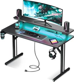 Five Stars® Game Bureau - 100x50x75 cm - Game Bureau met LED verlichting - Zwart Carbon - Gaming Desk - Computertafel - RGB LED Verlichting — thumbnail 1