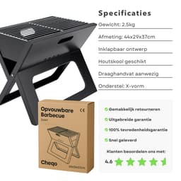Cheqo® Opvouwbare Barbecue - Draagbare Houtskool BBQ - Portable BBQ - Draagbaar en Inklapbaar - Voor Camping en Strand - Camping BBQ - Houtskool — thumbnail 5