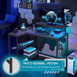 Five Stars® L-Vormig Game Bureau - 107x80x76 cm - Game Bureau met LED verlichting - Zwart Carbon - Hoekbureau - Gaming Desk - Computertafel — thumbnail 4