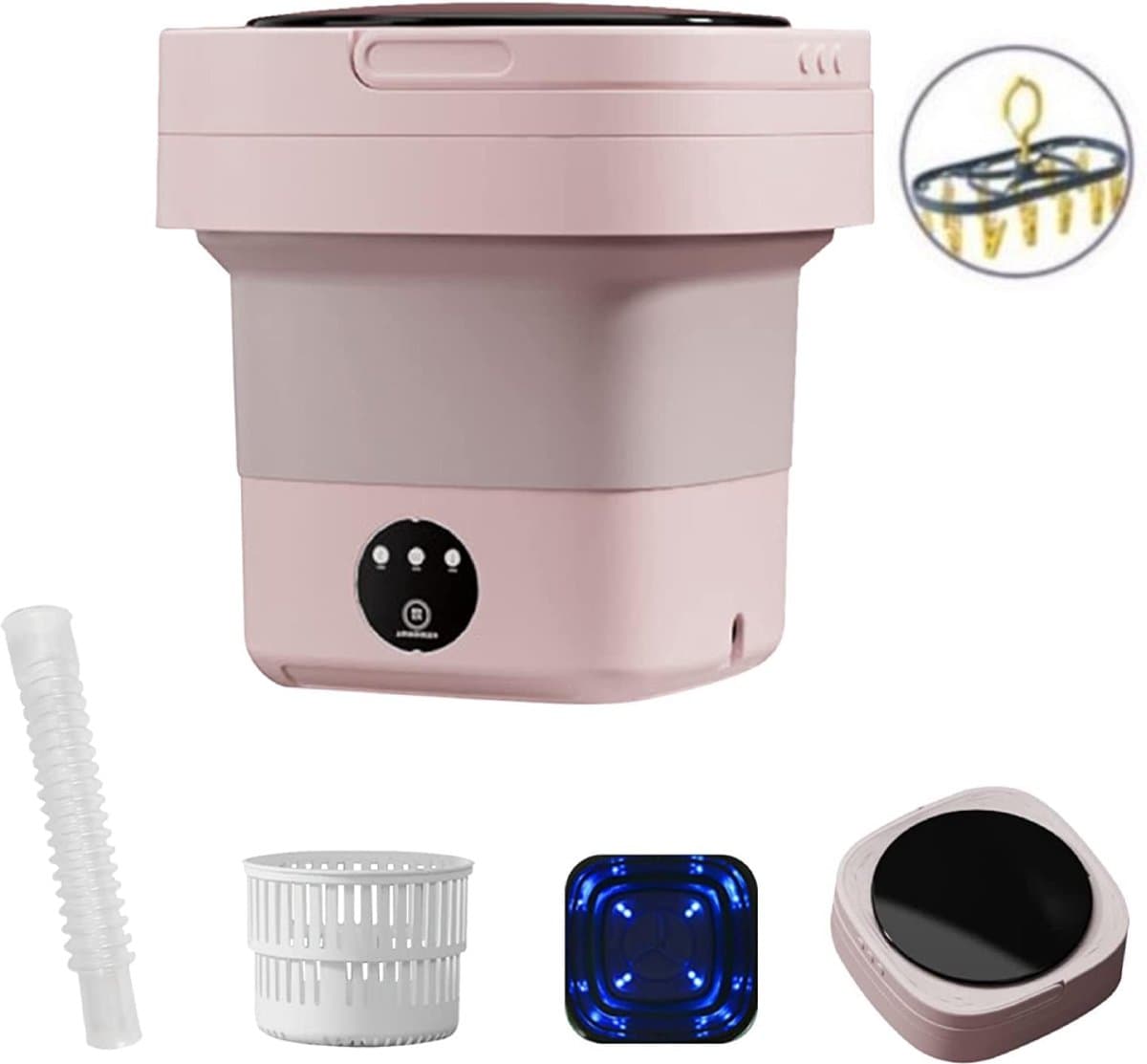 Mini Waschmaschine 8L – Mit Trockenständer & Schleuderkorb – Faltbar & Energiesparend – Für Zuhause & Camping – Hellrosa — afbeelding 1