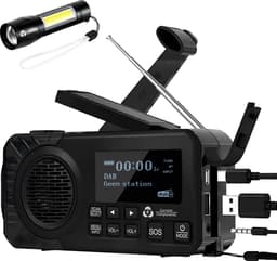 Noodradio - DAB+ - Solar Opwindbaar - Powerbank - Draagbare Radio - Noodpakket - Zaklamp - Opladen en op Batterijen - Bluetooth - Volledig Nederlands — thumbnail 1