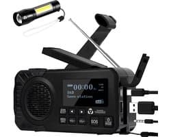 Noodradio - DAB+ - Solar Opwindbaar - Powerbank - Draagbare Radio - Noodpakket - Zaklamp - Opladen en op Batterijen - Bluetooth - Volledig Nederlands