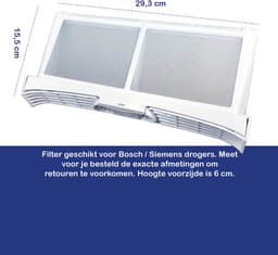 Multaparts® pluizenfilter voor droger 293 x 155 x 60 mm | Geschikt voor Bosch / Siemens drogers | Alternatief voor 00652184 — thumbnail 4