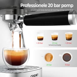 Espressomachine 20 Bar - Piston Koffiemachines RVS - Met Stoompijpje - Coffee Machine - 1,3L Waterreservoir - COOK-IT — thumbnail 5