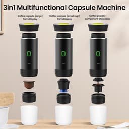 Draagbare reis-espressomachine - Oplaadbaar 12V met tas - Ideaal voor kamperen en auto's - Verwarmt snel - Capsules en gemalen koffie - Ideaal voor op reis — thumbnail 4