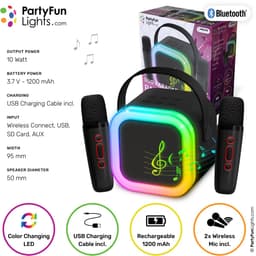 PartyFunLights Mini duo karaoke set party speaker - met twee microfoons zwart - Discoverlichting - Draadloos - Voor volwassenen en kinderen — thumbnail 4