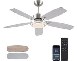 Plafondventilator 5 blad Ø127cm grijs - stille ventilator – top kwaliteit - energie zuinig – met remote - 6 snelheden – beste alternatief voor airco - zomer en winter stand – zwarte ventilator