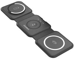 Choetech 3-in-1 Opvouwbare Draadloze Lader Geschikt voor iPhone/AirPods/Watch Zwart