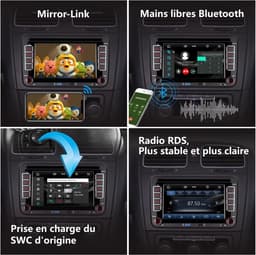 Dubbel Din autoradio compatibel met draadloze CarPlay Android Auto met 7 inch IPS Bluetooth/FM/AM-radio/USB/hoog vermogen Geschikt voor VW Golf 5 6 Passat Jetta Caddy EOS T5 Tiguan Touran CC Polo — thumbnail 4