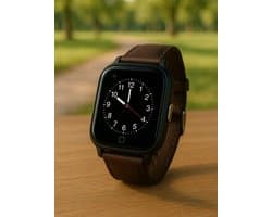 WatchToCare Classic - GPS Tracker - Smartwatch - GPS Horloge Ouderen - Alarm Horloge- SOS Horloge - Valdetectie - Alzheimer - Dementie patiënten - Alarmknop - Noodknop - Lebara Sim + €5 tegoed - Géén abonnement - Garantie 2 jr -Horlogeband Bruin Leer