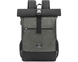 Laptop Tas - Computertas – Roll-top Tas - Waterafstotende en Schokbestendige Laptoptas – Grijs – Werk - School - Reizen - Unisex - USB-Poort - Air Cushion Belt