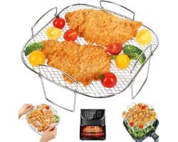 8-inch Vierkant Airfryerrek, Droogrek van Roestvrij Staal, Vierkante Airfryer Accessoires, Geschikt voor Cosori, Instant Vortex, Gourmia, Ninja Foodi Grill en meer. — thumbnail 1