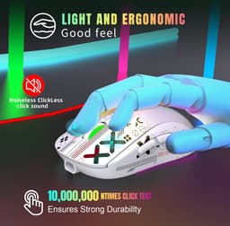 HXSJ T90 2.4G Stille Draadloze Gaming Muis - Bluetooth - Computermuizen - Ultra licht - RGB Verlichting - Wit — thumbnail 4