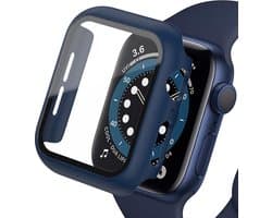 Full Cover Tempered Glass Screen Protector Cover Case Bumper Hoesje Geschikt Voor Apple Watch Series 4/5/6/SE 40mm - midnight blue