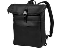 Bloomsbury Leren Rolltop 14 inch Laptop Rugtas - Unisex Rugzak - Dames en Heren - Echt Leer - Zwart