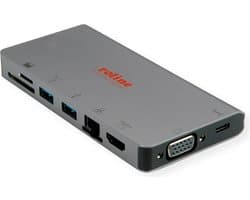 ROLINE USB Type C docking station, HDMI 4K, VGA, 2x USB 3.2 Gen 1, LAN, PD, kaartlezer