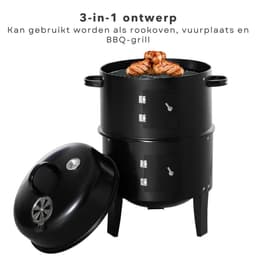 BBQ Rookoven - Rook- en Grilloven - Ø40 x H78 cm - Staal - 2 Roosters - Thermomemeter - Houtskool/Briketten - 6,9 kg - Barbecue Smoker — thumbnail 4