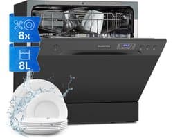 Klarstein mini-vaatwasser voor 8 couverts, stille kleine vaatwasser met 6 wasprogramma's, kleine tafelmodel vaatwasser voor thuis, kantoor, camping, mini-vaatwasser met wateraansluiting