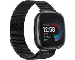 Strap-it Smartwatch bandje - Milanees bandje - geschikt voor Fitbit Versa 4 / Fitbit Sense 2 - zwart - Maat: Maat S