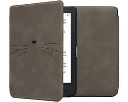 kwmobile e-reader hoesje geschikt voor Kobo Clara 2E hoes - Ereader flip case met standaard - Kunstleren e reader cover - Kat Miauw design in grijs