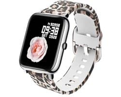 Belesy® HUNDRED - Smartwatch Dames - Smartwatch Heren - Horloge - 1.3 inch - Kleurenscherm - Full Touch - Stappenteller - Multi Sport - 100+ Watchfaces - Siliconen - Panterprint - Moederdag