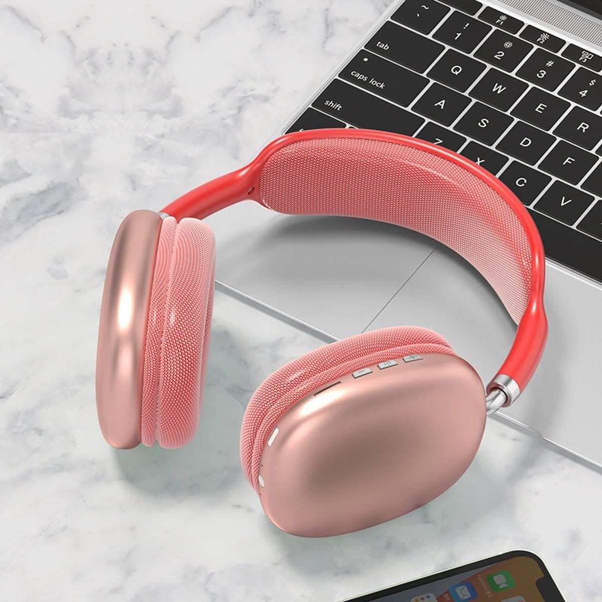 TechU™ Draadloze Bluetooth Koptelefoon – Game Headset – Hoofdtelefoon voor Muziek, Podcast & Gamen – Met Hoofdkussentje – Koraal — afbeelding 1