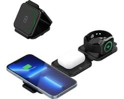 MMOBIEL 3-in-1 Draadloze Oplader voor Smartphone, Smart Watch en Oordopjes – Wireless Charger Oplaadstation – Zwart