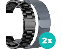 Smartwatch bandjes - 2 pack - Stalen band - Milanese band – Zwart – Grijs - 18mm bandje – set van 2 – Geschikt voor Vivoactive 4s / Garmin Venu 2s / Garmin Vivomove 3s - Milanees bandje - Stalen bandje