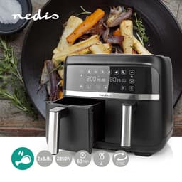 Nedis Dubbele Heteluchtfriteuse - 2x3.8 l - Tijdschakelaar: 60 min - Aantal vooraf ingestelde programma's: 6 - Digitaal - Zwart — thumbnail 2