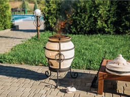 Keramische tandoor Don Sarmat - Multifunctionele Houtoven BBQ - Voor de Fijnproever! *** Met klapdeksel EN gietijzeren onderstel — thumbnail 4